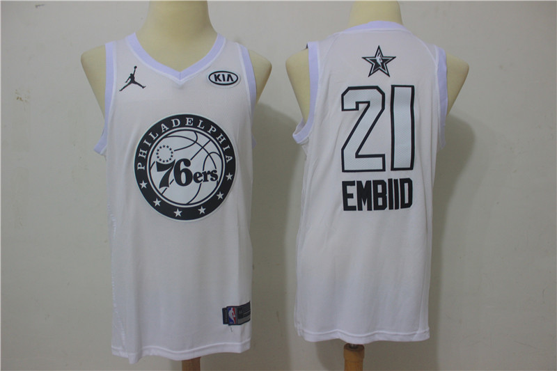 Men Philadelphia 76ers #21 Embiid White 2108 All Stars NBA Jerseys